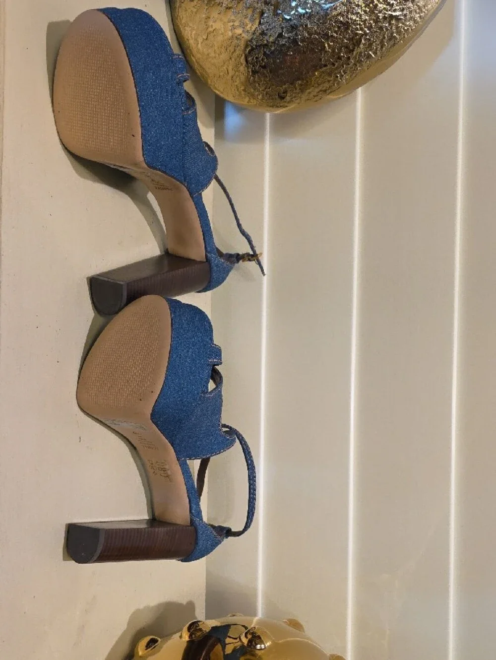 New Denim Blue Crisscross Platform Sandals - Unbranded